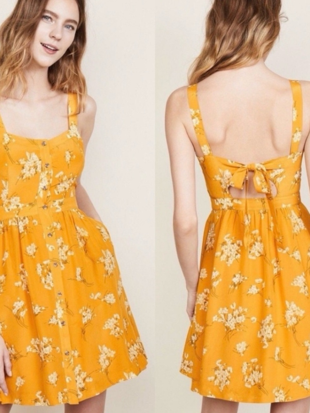 Madewell Mustard Floral Button-Front Mini Dress